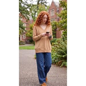 Vince Camel Tan V-Neck Cashmere Sweater Medium Minimalist Quiet Luxury Preppy